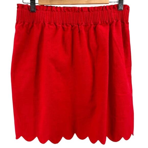J. Crew Skirt WMNS 10 Red Scalloped Edge Linen Blend Pull On Elastic Waist Mini - Picture 3 of 8